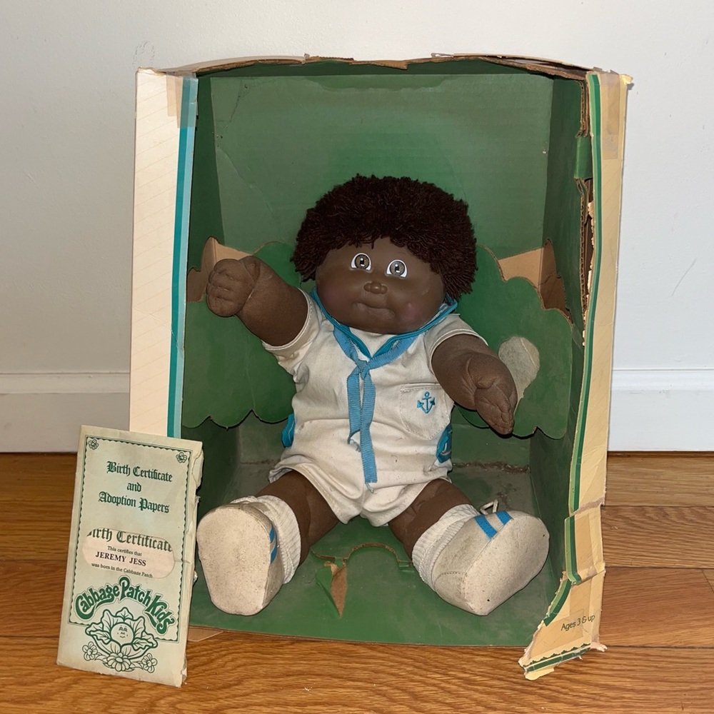 Vintage Cabbage Patch Kids Doll 1984 Black Fuzzy Boy Jeremy Jess